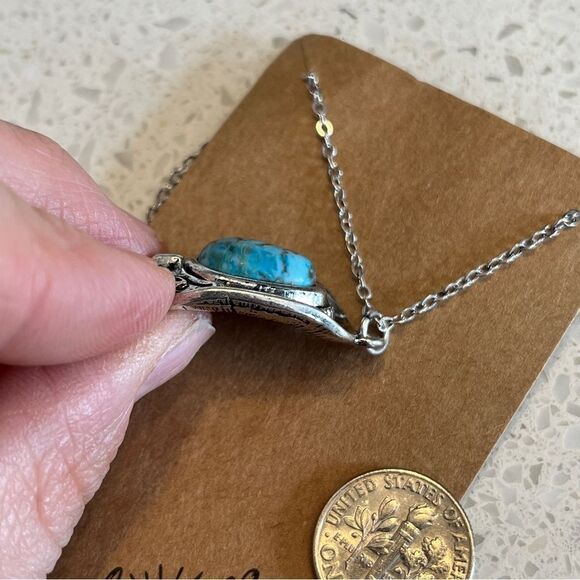 1 Pc Western Turquoise Stone Decor Cowboy Hat Pendant Necklace - Picture 8 of 12